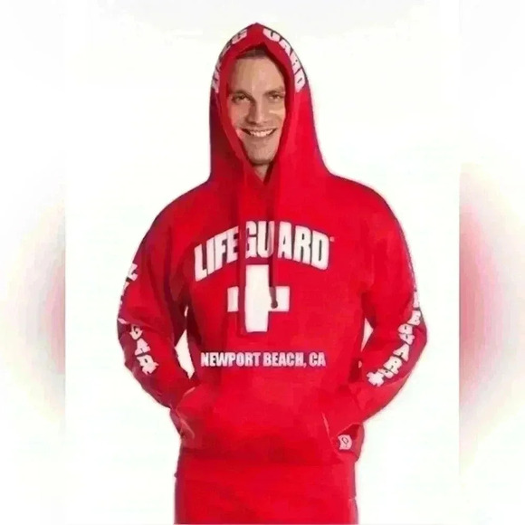 NWT Popularity Products Licensed Red Unisex Lifeguard Hoodie Hooded Sweatshirt - Picture 1 of 12